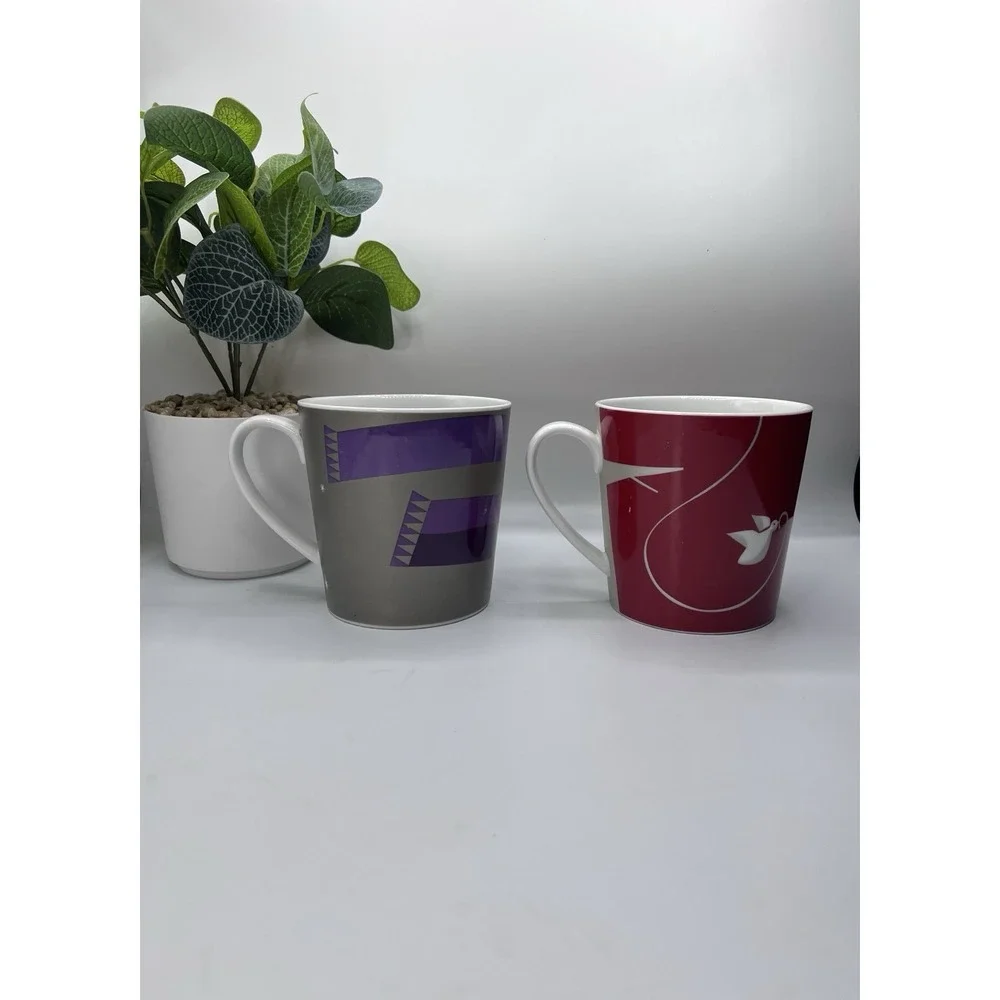 Starbucks Mugs Holiday 2011 Snowman Bird Christmas‎ Ornaments Red Gray Set of 2